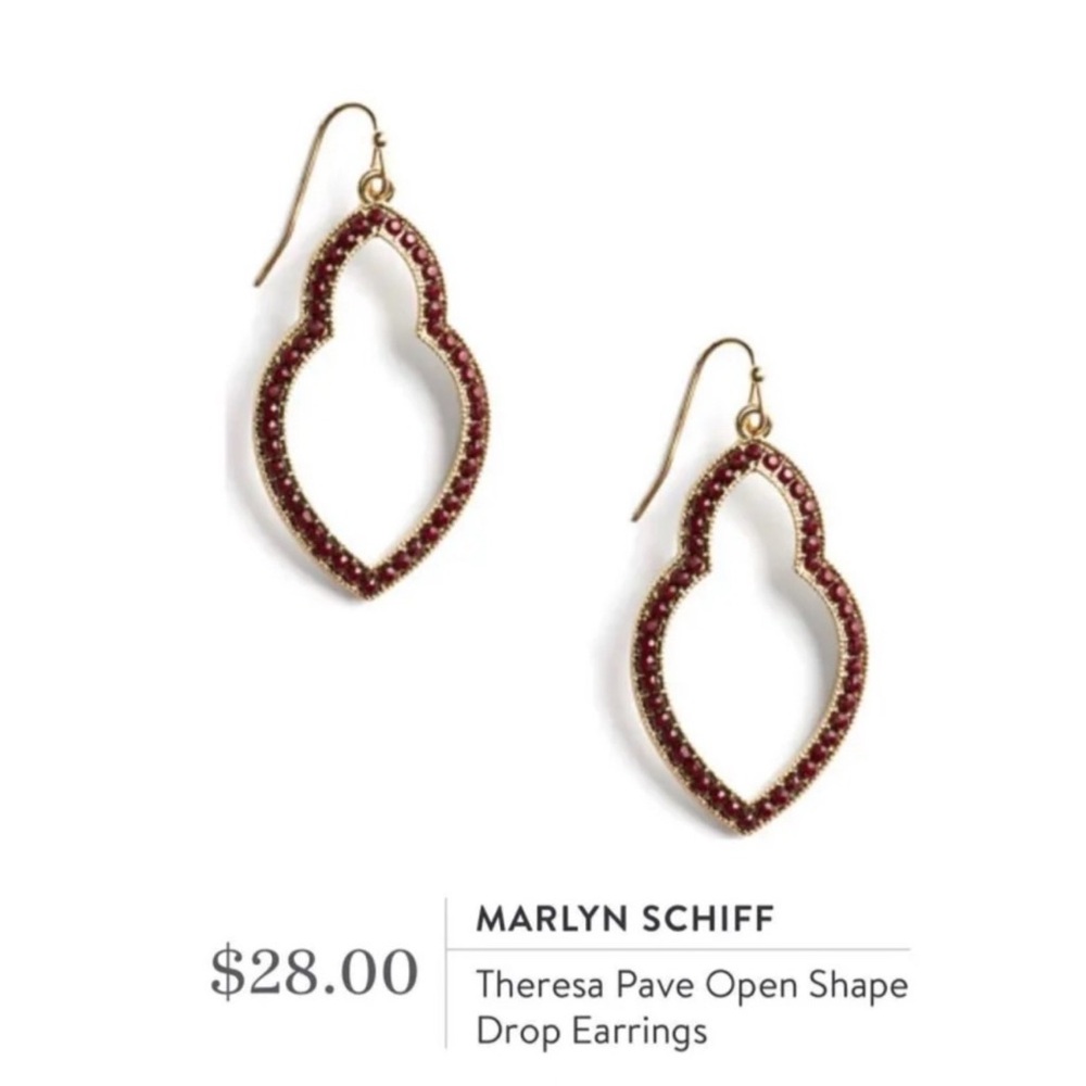 Marlyn Schiff Theresa Drop Earrings Pave Open Shape Dangle Hook Gold Red